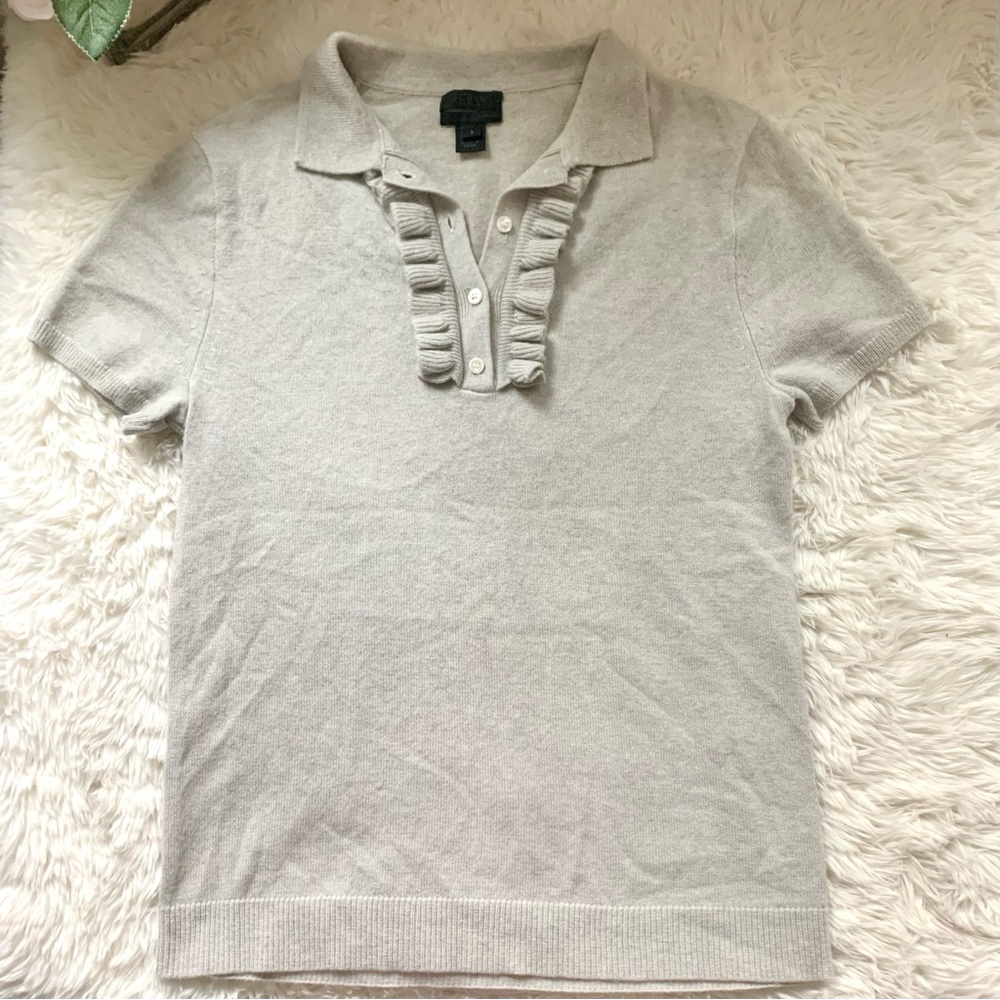 J Crew Italian Cashmere Ruffle Polo Sweater Top